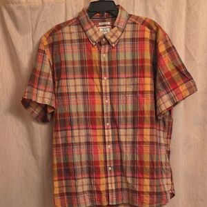 Jos. A. Bank Short-Sleeve Plaid Button-Down Shirt in Red, Yellow & Brown